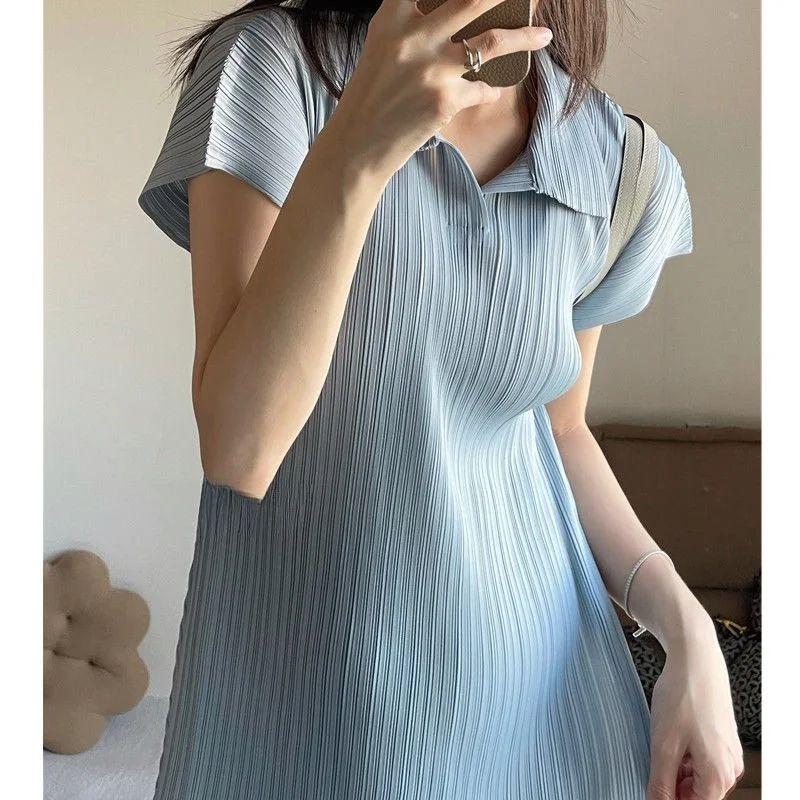 Vestido de Talla ande con Cuello  para Mujer, Falda Midi Hoada, Pada, Estilo Coreano, Moda Casual, Primavera, Vera...