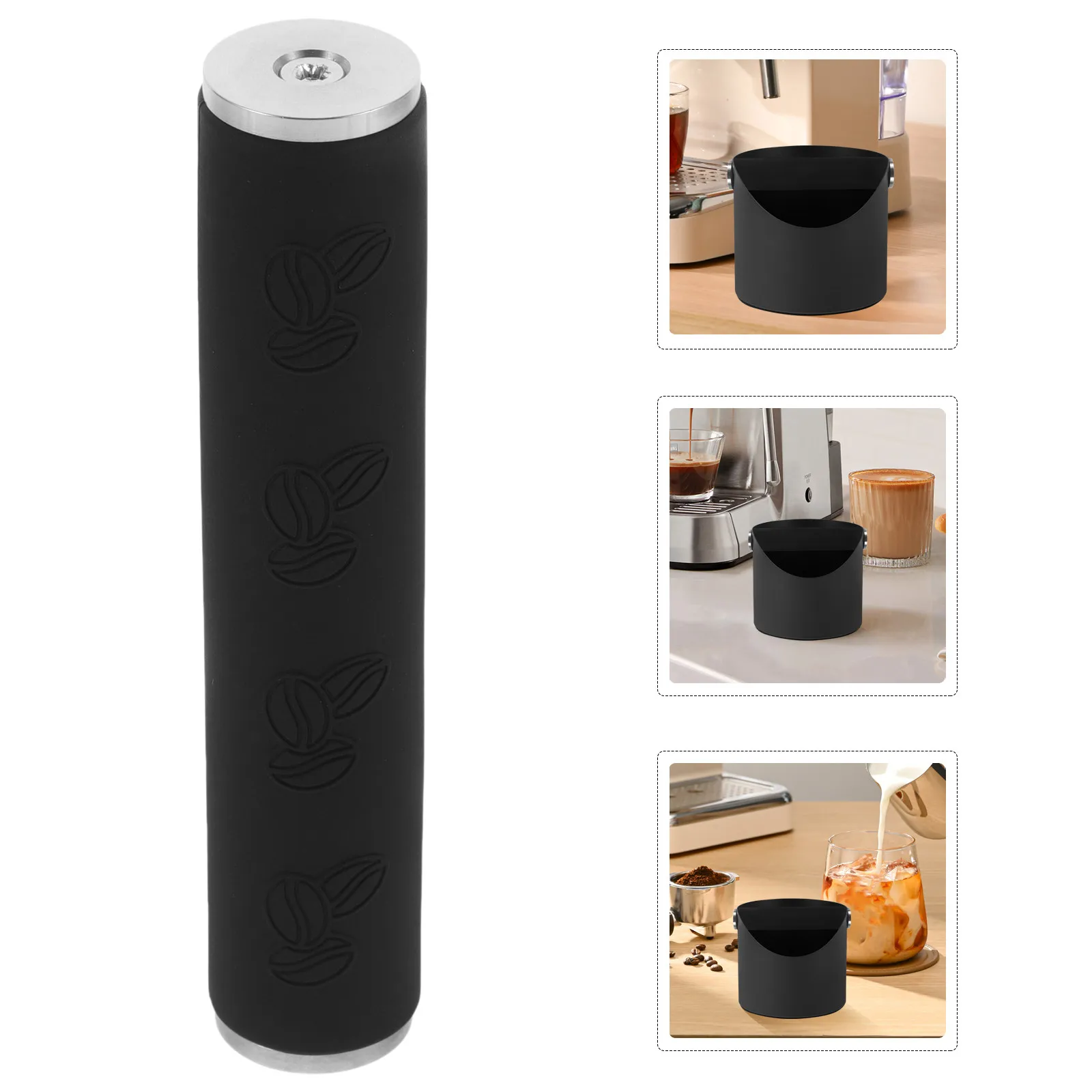 Caja de desecho de café de silicona con mango ergonómico resistente, contenedor de posos de espresso de acero inoxidable, herramienta para eliminación de residuos de café