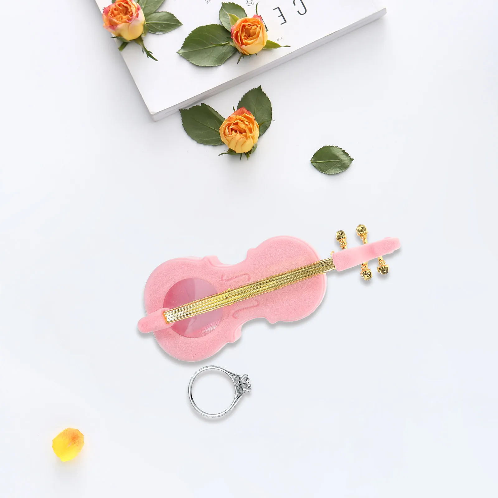 Small Violin Shaped Jewelry Box Delicate Ring Necklace Earring Storage Case Decorative Trinket Organizer Music Jewelry Box
