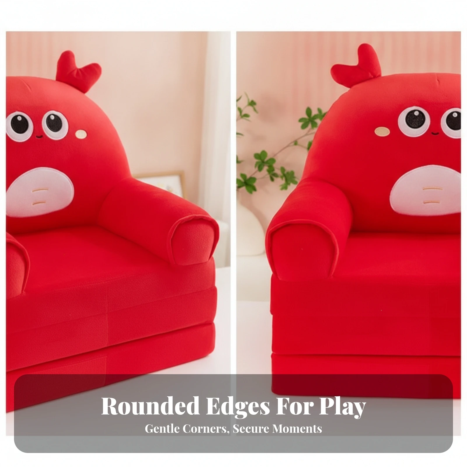 Składane krzesło-sofa 2w1 dla dzieci, przyjazny dla dzieci design, rozkładane krzesło-sofa dla dzieci, wyściełany fotel z przeszyciami do relaksu.