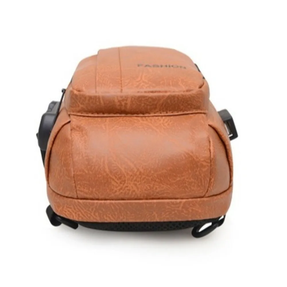 Anti-Theft Men's Chest Bag Waterproof Large Capacity Men's Crossbody Sling Bag PU Leather with USB Charging Single Shoulder Bag