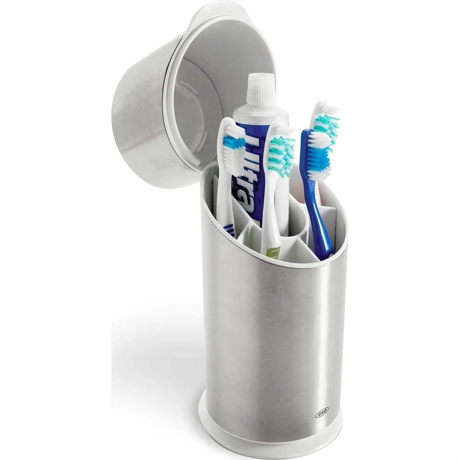Stainless Steel Toothbrush Holder for Bathroom with Ventilated Drying and Removable Divider