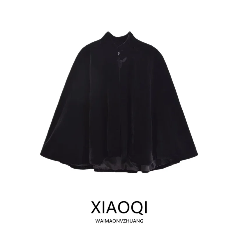 

Winter 2024 New Arrival Women's Velvet Cloak Outerwear Versatile Ele Commuting Sle 404328 Faionable All-Season Coat