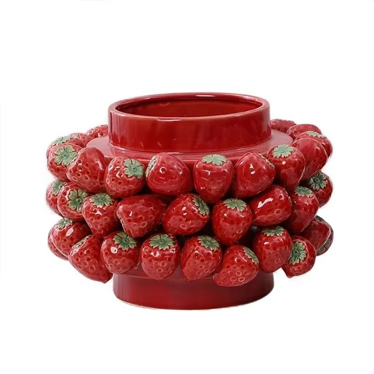 Simulation Strawberry  Flowerpot Senior Sense Furnishings Living Room Bedroom Desktop Home Decoration Ceramic Lemon Vase