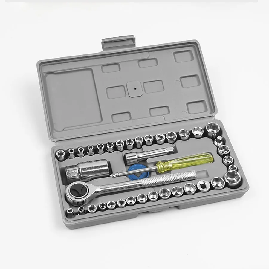 40Pcs Socket Ratchet Wrench Set Hex Socket Combination Kit Auto Motorcycle Repair Hand Tools Portable Maintenance Tool Box