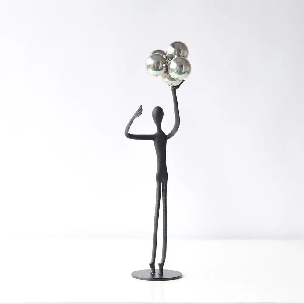 Modern light luxury metal ball-hugging figure sculpture installation ornament