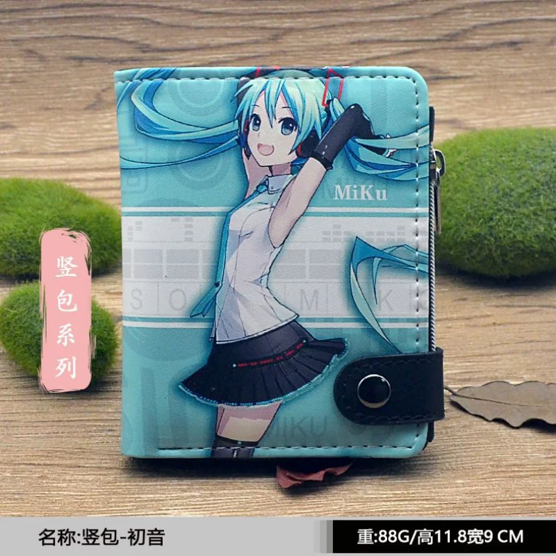Hatsune Miku กระเป๋าสตางค์แฟชั่น PU หนัง ID ผู้ถือบัตรผู้หญิงการ์ตูนสั้นกระเป๋าสตางค์กระเป๋านักเรียนสาวกระเป๋าสตางค์ซิปกระเป๋า