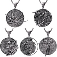 The Witcher 3 Wild Hunt Cosplay Wolf Head Pendant Metal Necklace Game Cosplay Jewelry Gothic Silver Color Pendant Accessories