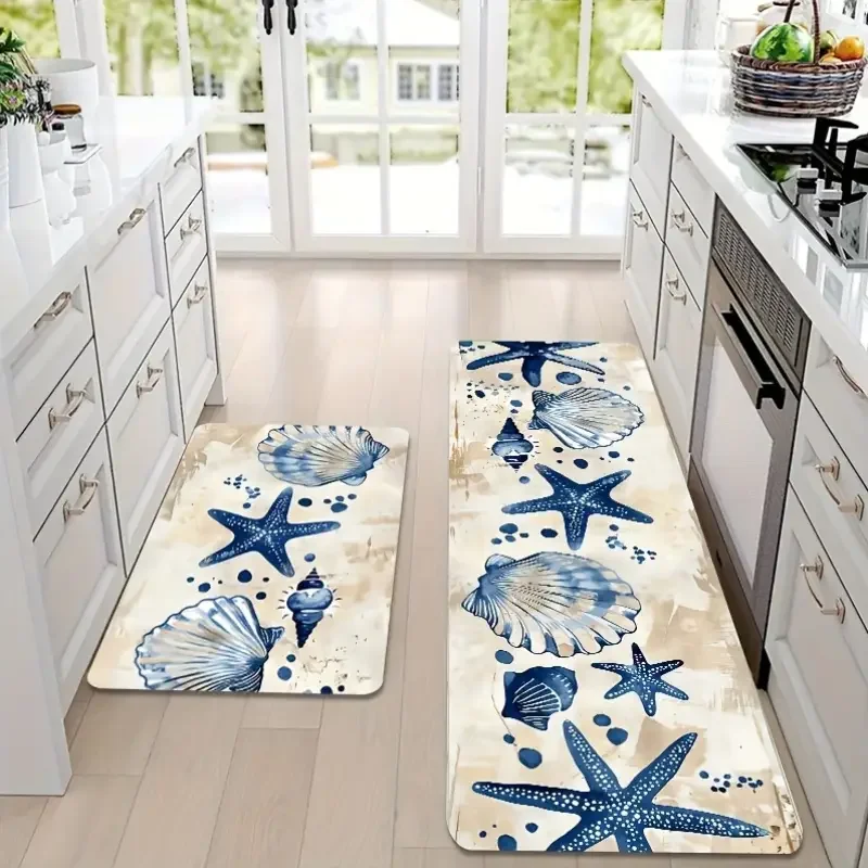 Beach Sea Star Shell Kitchen Mat Welcome Entrance Doormat Decor Corridor Balcony Laundry Room Rugs Bathroom Anti-slip Foot Mat