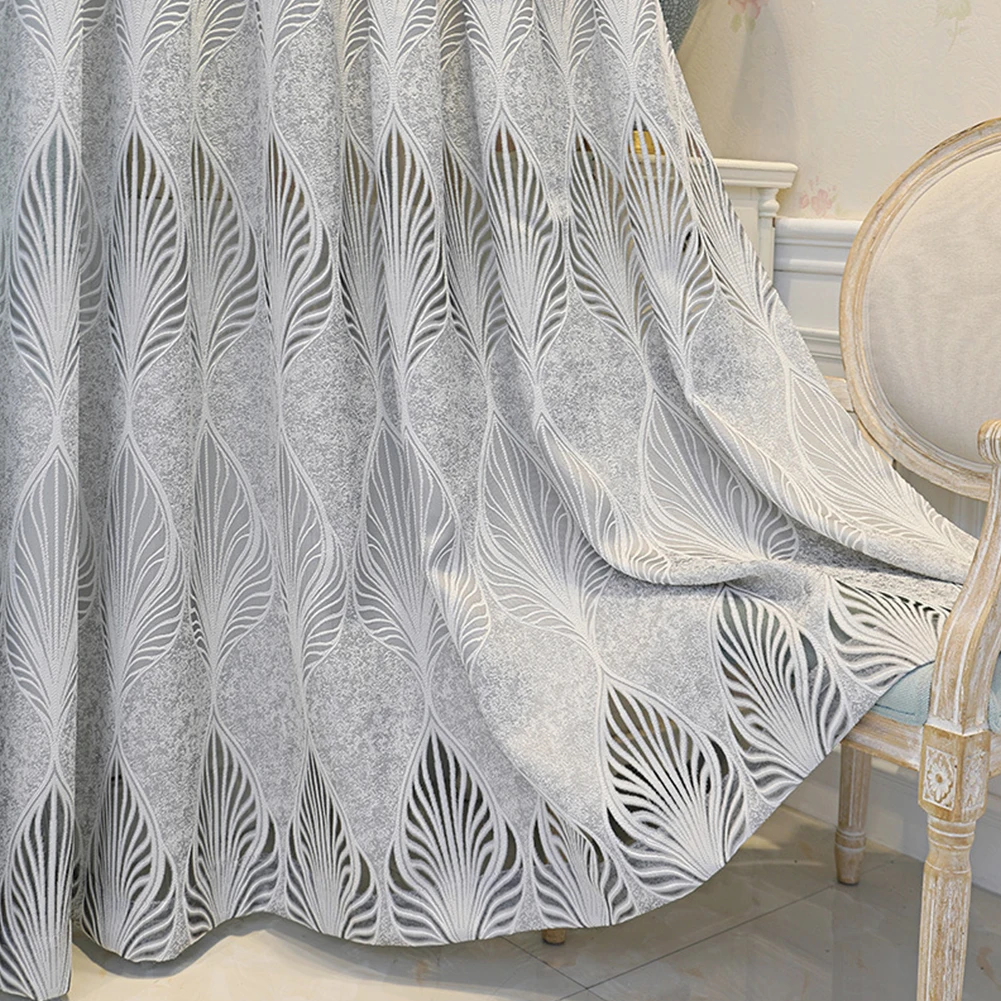 1Pair Jacquard Craft Grey Curtain  For Living Room Bedroom Leaves Pattern 20%-40% Shading Curtains Home Decor  52