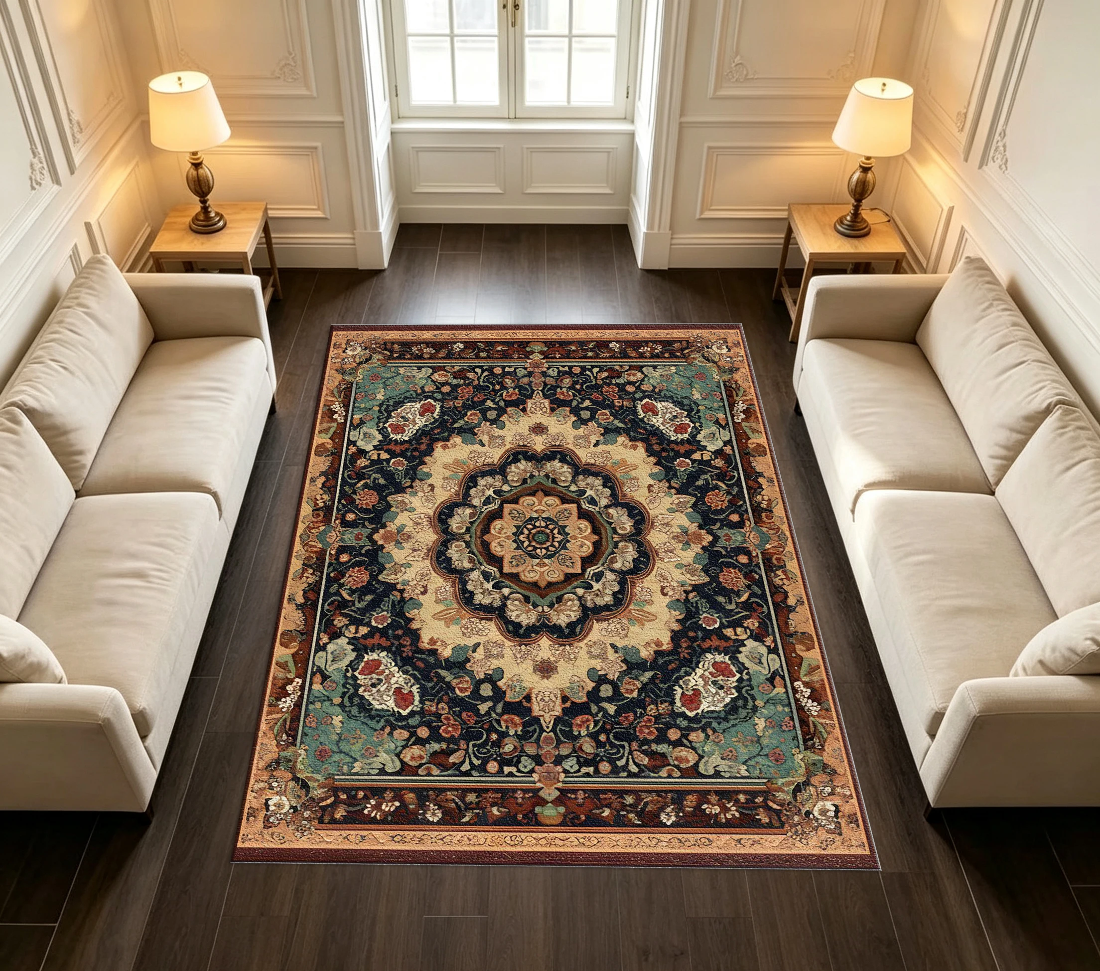 Antique Persian Style Medal Pattern Floral Vintage Non-Slip Carpet Living Room Carpet