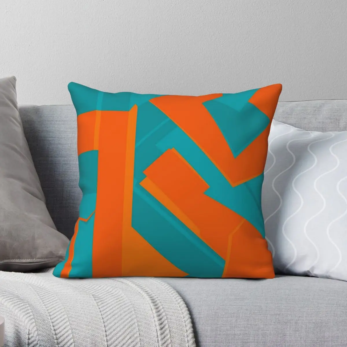 Teal Orange Abstract Art Square Pillowcase Polyester Linen Velvet Pattern Zip Decorative Pillow Case Car Cushion Cover 45x45