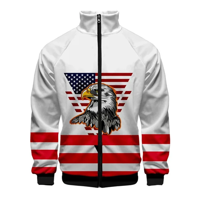 

USA Flag American Stars And Stripes 3D Stand Collar Jackets Men Women Zipper Jacket Casual Long Sleeve Jacket Coat Clothes Male