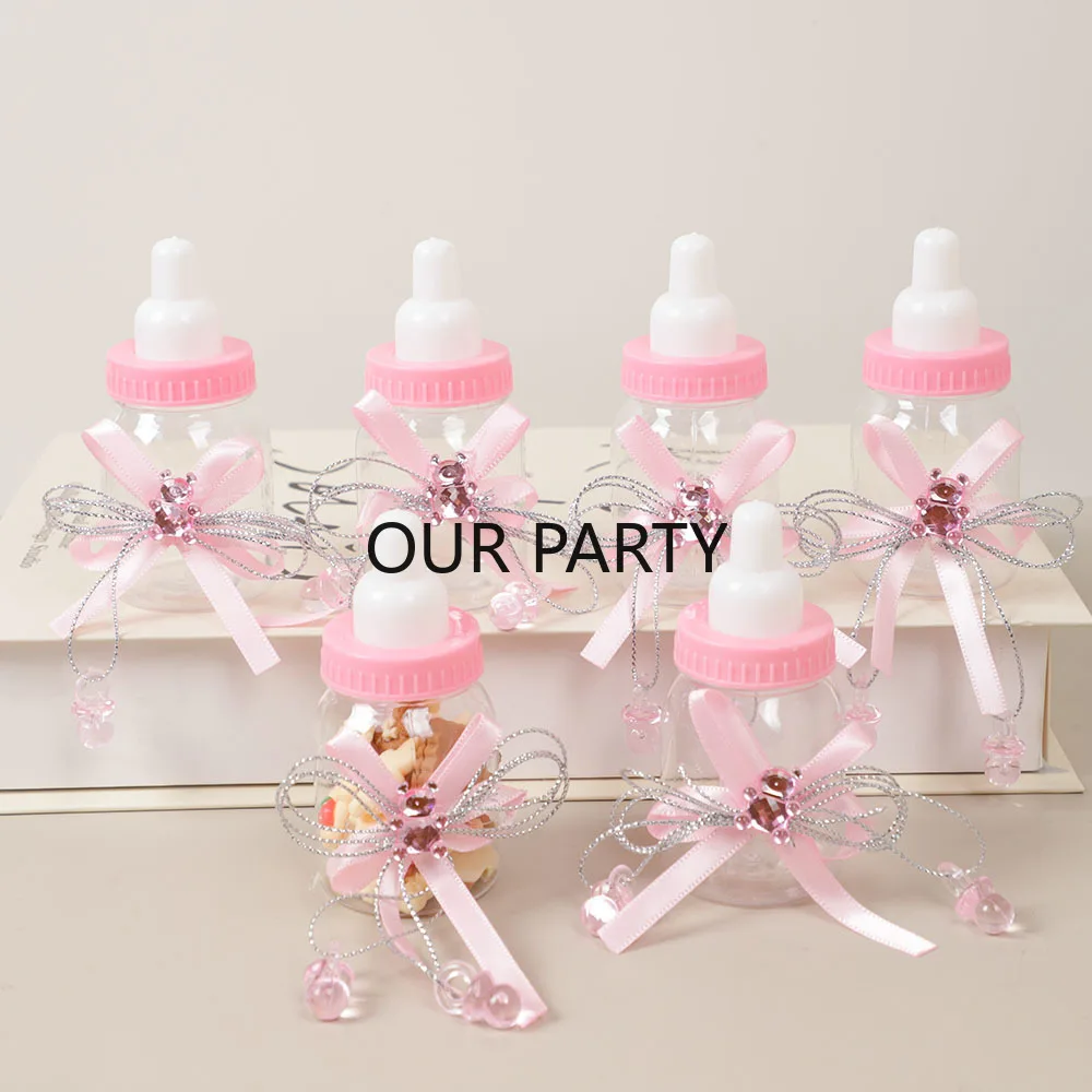6/12Pcs Plastic Feeding Bottle Bear Candy Box with Bow Baby Shower Gift Packing Box for Kids Birthday Gender Reveal Party Decor view 4