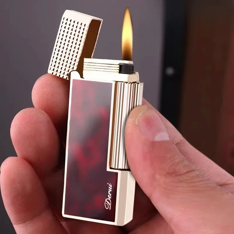 Luxury Inflatable Open Flame Gas Lighter Side Grinding Wheel Metal Butane Side Slip Surface Grinding Wheel Lighter Gift for Men