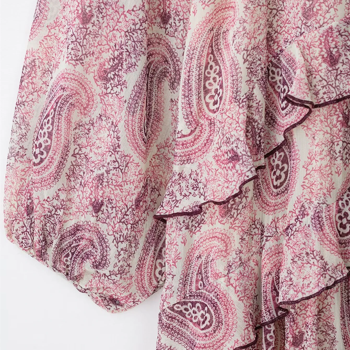 Keyanketian primavera/outono novas mulheres paisley impressão em camadas midi vestidos férias vento com decote em v manga longa solta uma linha vestido longo