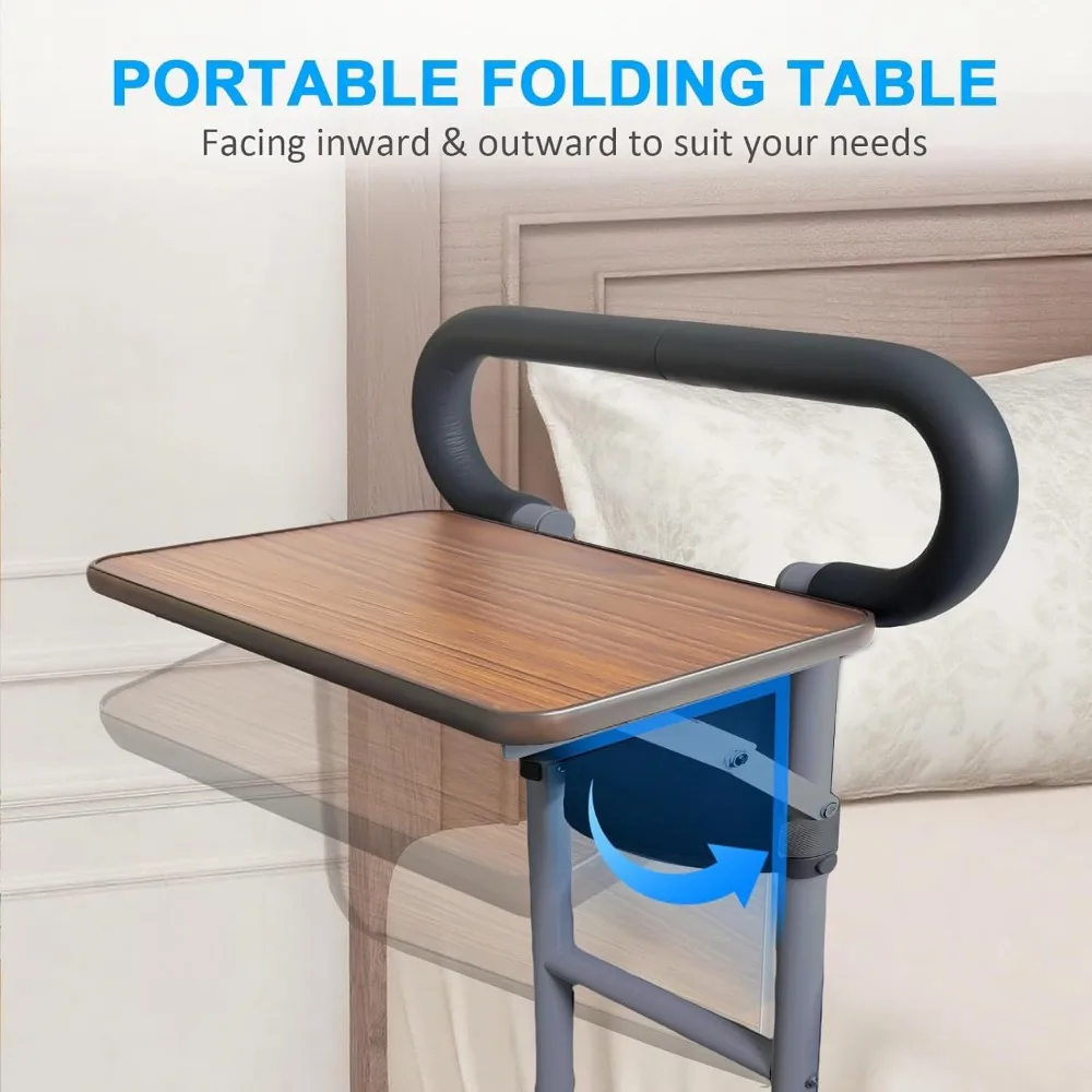 Складная поручня для кровати со столом и сумкой для хранения для пожилых людей, беременных женщин, травм - для дома и ухода за больными