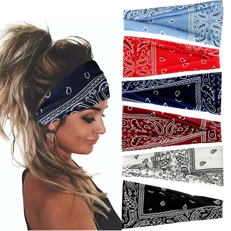 Bohemian Women's Sports Yoga Elastic Headband Hip Hop Wide-brimmed Printed Headscarf Headwear