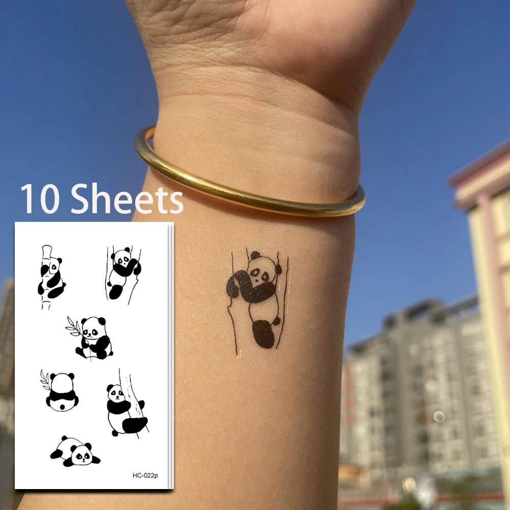 10PCS Panda Waterproof Temporary Tattoos Dark Cute Little Panda Tattoos Wrist Ankle Finger Body Art Fake Tattoo Sticker For Men