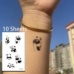 Panda tatuagens temporárias para homens, etiqueta falsa para pulso, dedo, dedo, arte corporal, impermeável, escuro, bonito, 10pcs