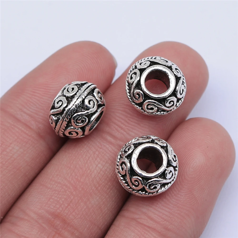 WYSIWYG 5pcs 12x9mm Antique Silver Color Big Hole Spacer Beads For Jewelry Making DIY Jewelry Findings