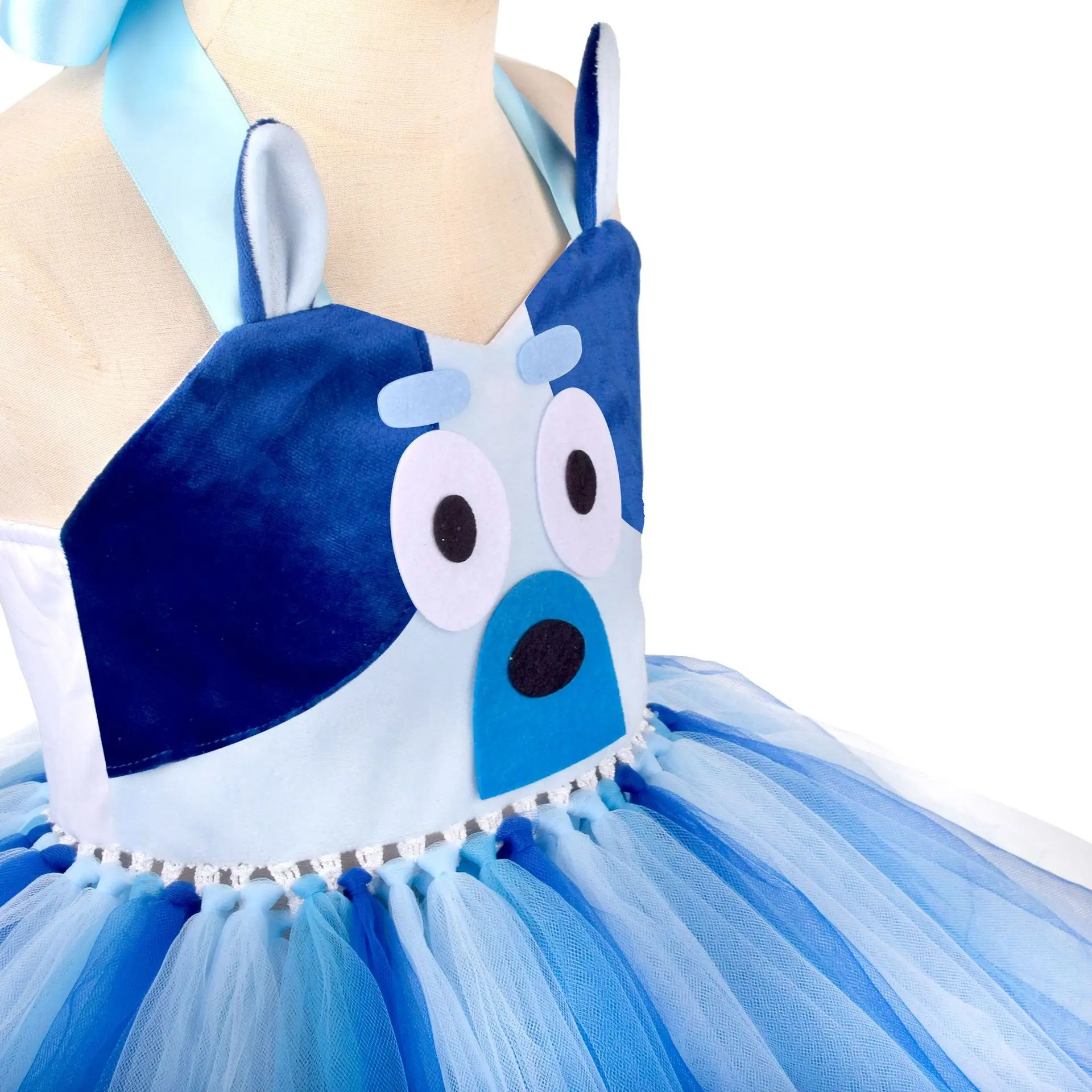 Moose 80-150cm Anime Bluey Mesh Princess Dress Cute Girl Birthday Party Dress Cosplay Suit Stage Performance Bingo Dog Girl Gift