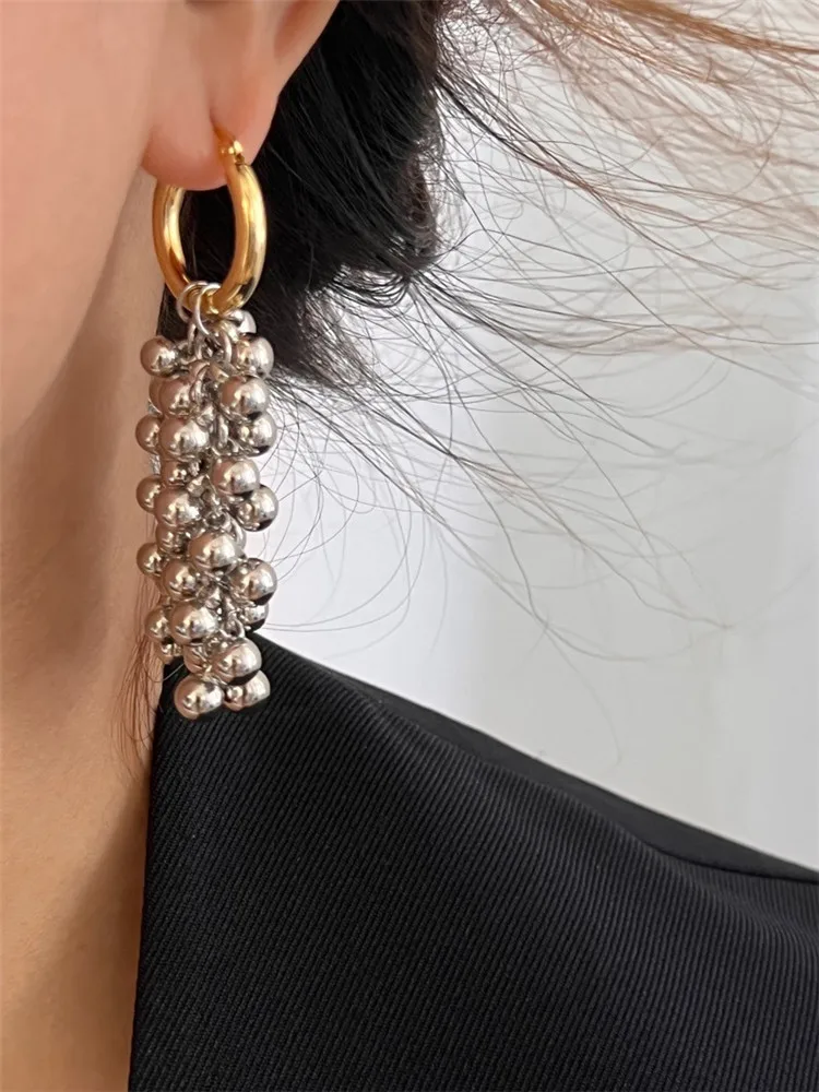 Metal Beads Pendant Earrings Hip-hop Punk Fashion Personality Circular Tassel Earrings Ms Jewelry Accessories Gift