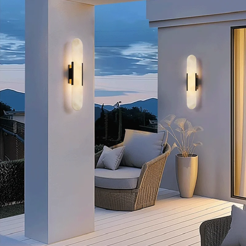 Faux Marble Wall Light Outdoor Ip65 Waterproof Led Lamp For Villa Garden Exterior Wall Balcony Corridor Long Sconce Lamps