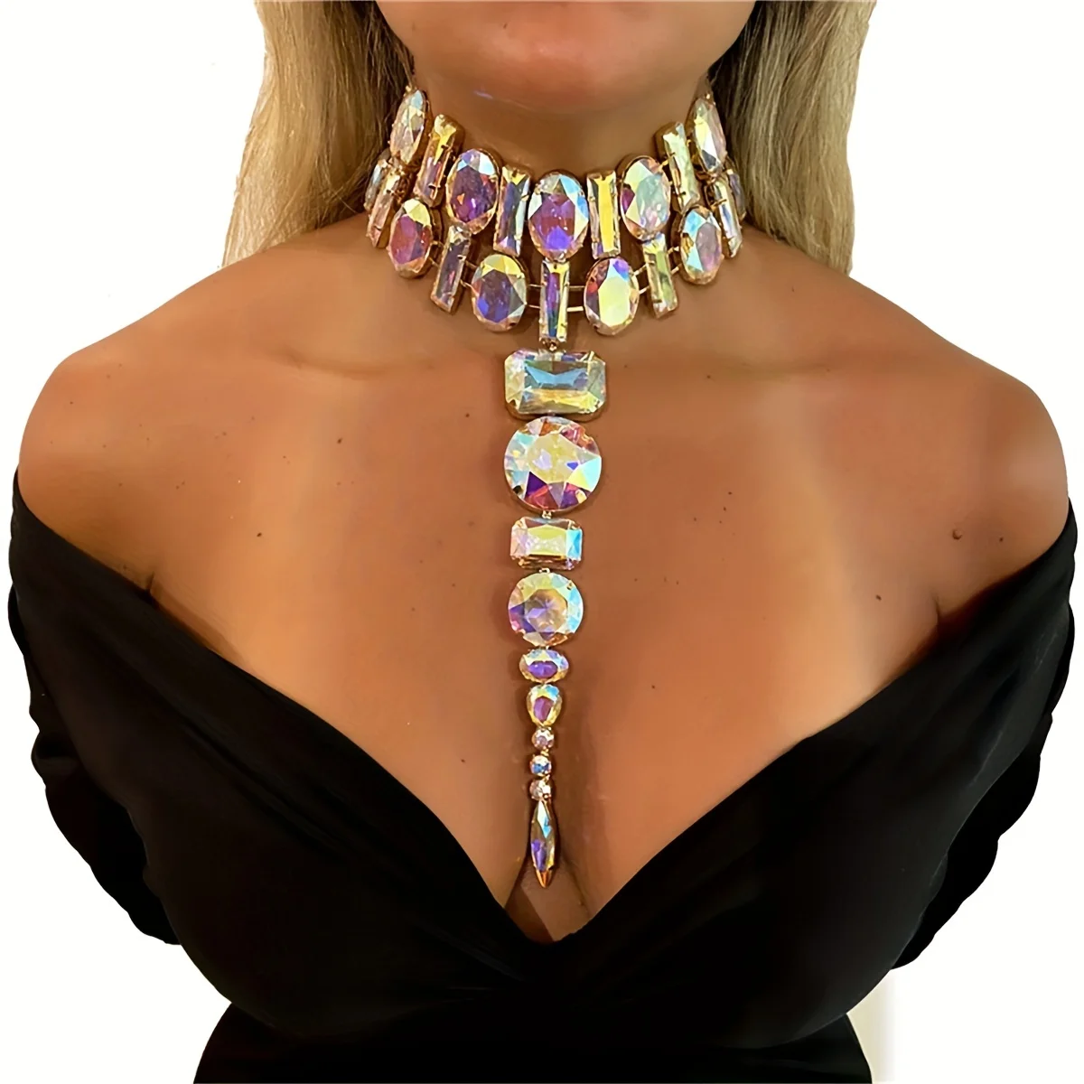 Grote Crystal AB Ketting Luxe Romantische Kwastje Lange Ketting Bruids Bruiloft Accessoires Prom Party Ketting Sieraden Cadeau - afbeelding 2