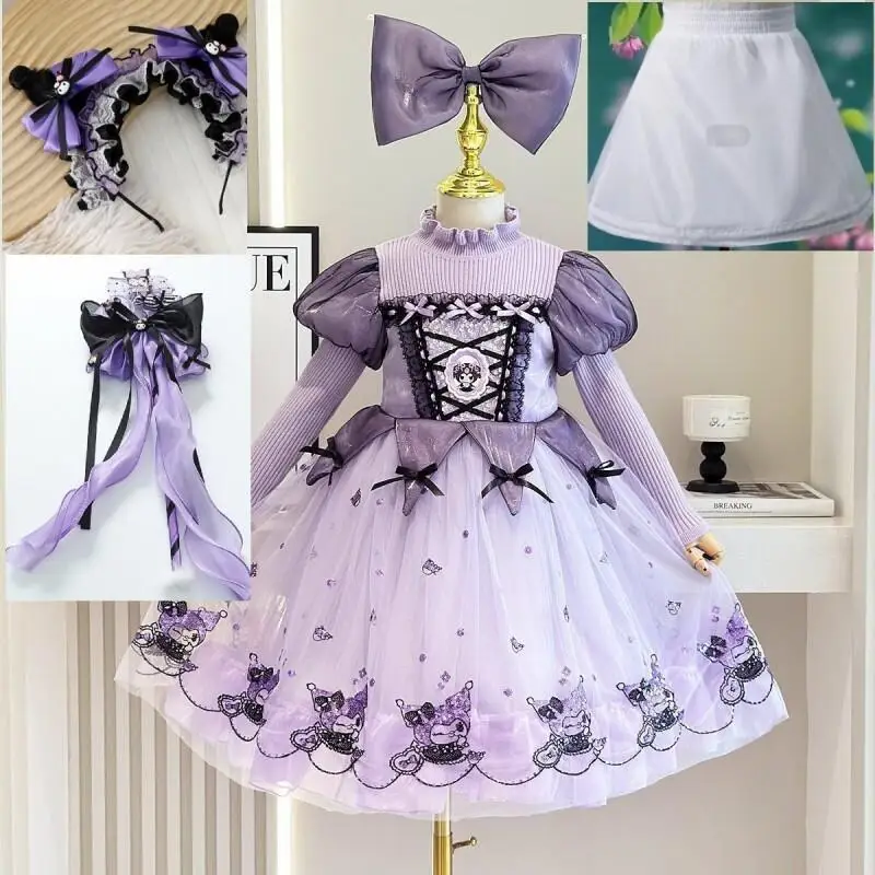 

Sanrio Kuromi Lolita Princess Dress Children's Cartoon One-Piece Autumn Kids' Clothing Girls' Sweater Halloween Birthday Dress