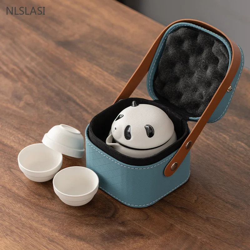 Creative Panda Travel Tea Set Portable Quick Cup Ceramic Teapot and Cup Set Cute Gift Box Teaware Custom Beauty Tea Infuser