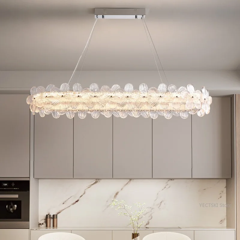 French Cream Style Flower Restaurant Crystal Pendant Modern Minimalist Table Long Dining Pendant