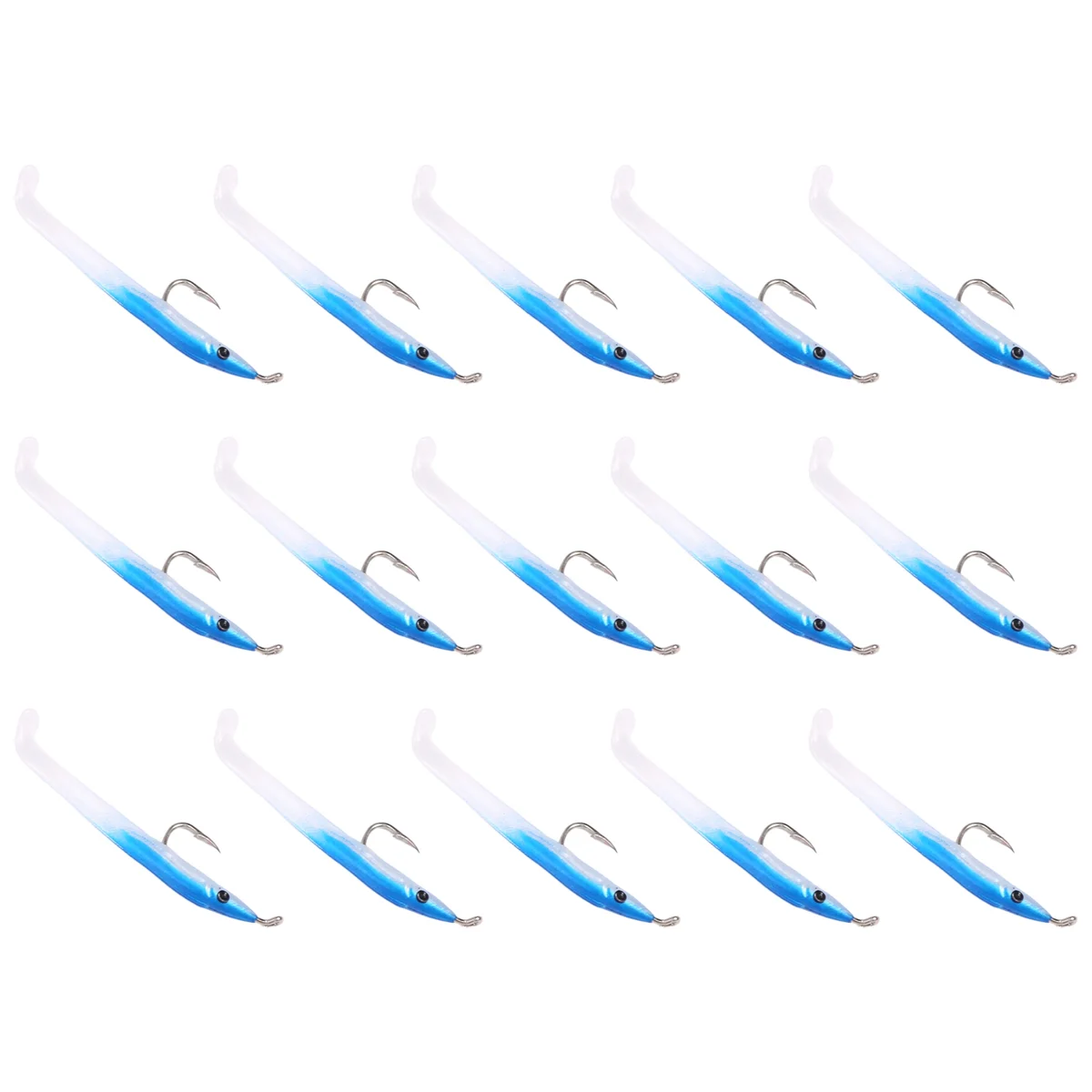 Fake Fishing Lure Sea Fishing Lure Bait with Hook Eel Bait 5cm/0.6G T Tail Soft Insect Simulation Bait 15Pcs Blue