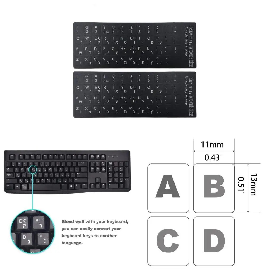 

Keyboard Stickers Hebrew Letters Waterproof Durable Button Sticker Matte Black
