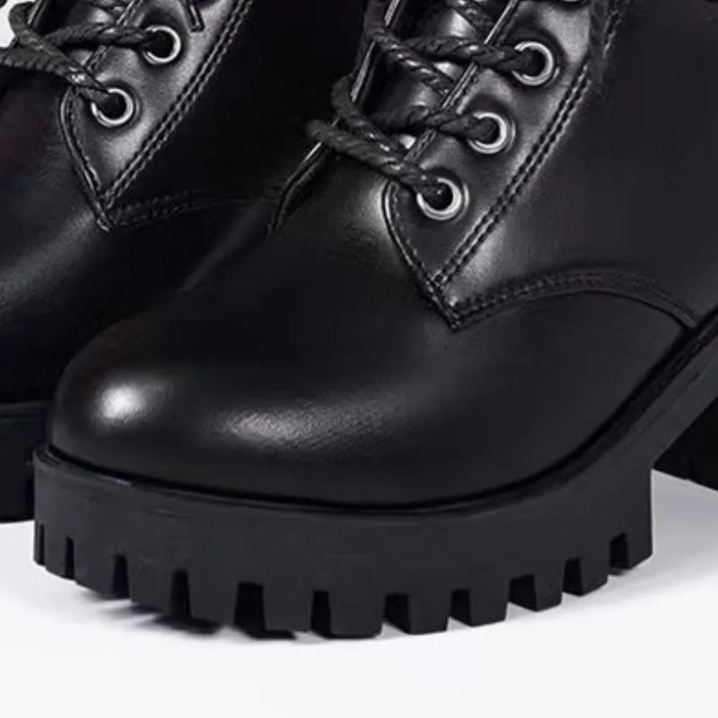 2026 New Winter Women's Boots Lace Up Boots for Womens Fashion Thick Heel Side Zipper Ankle Boots Warm Female Motorcycle Shoes view 5