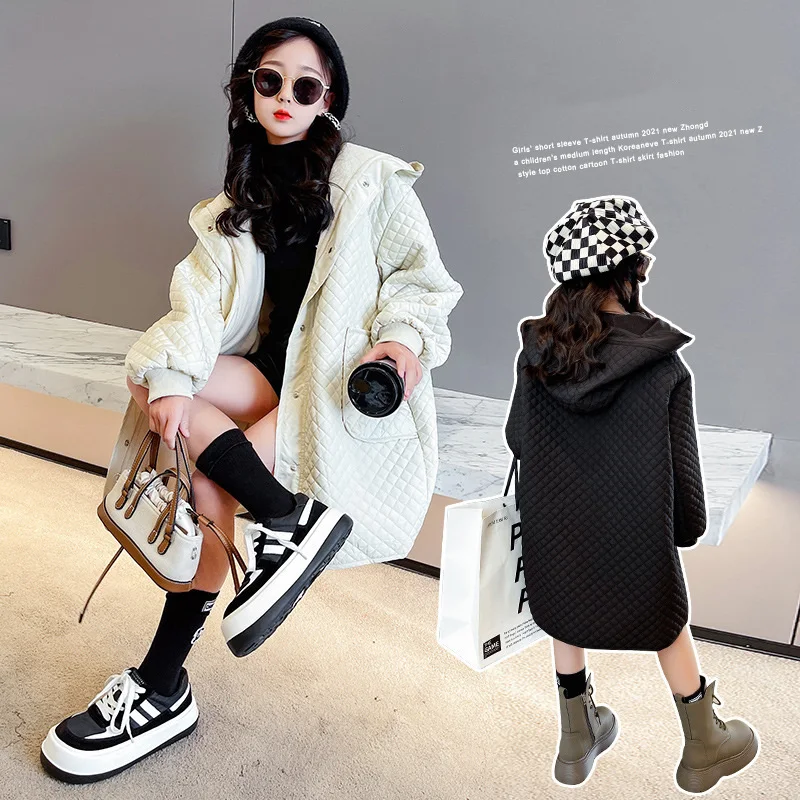 

Girls Kids Coat Jacket Overcoat 2022 Long Warm Thicken Plus Velvet Winter Teenager School High Quality Children's Clothing