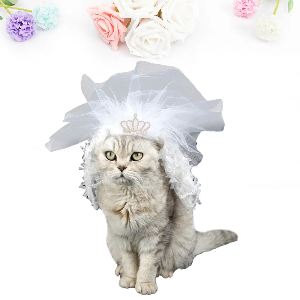 

Cat Wedding Dress Supplies Thin Section with Crown Bridesmaid Lace for Cats Gown