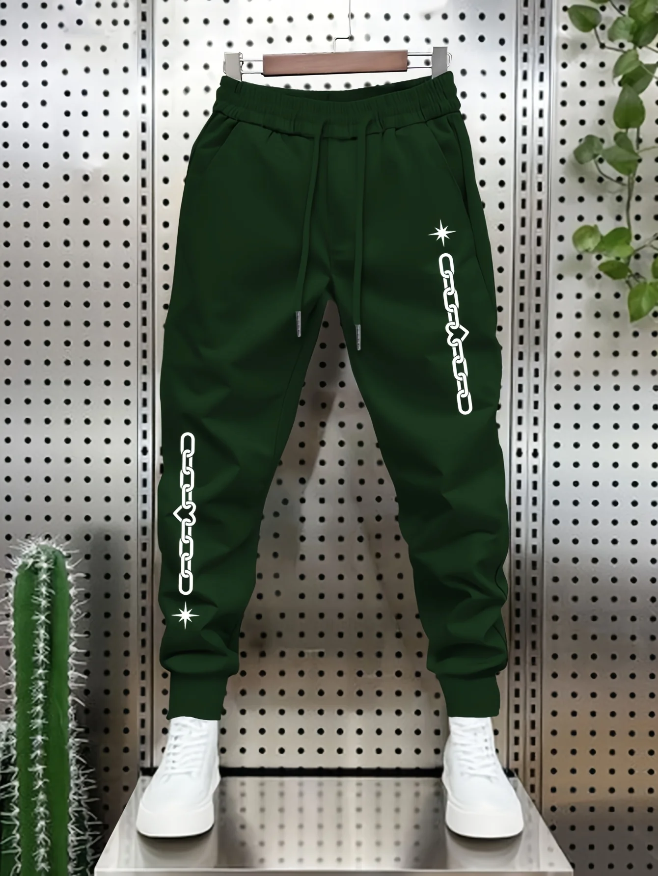 Vertical chain four‑pointed star double‑leg side graphic print sweatpants for men hip hop sports jogger trousers