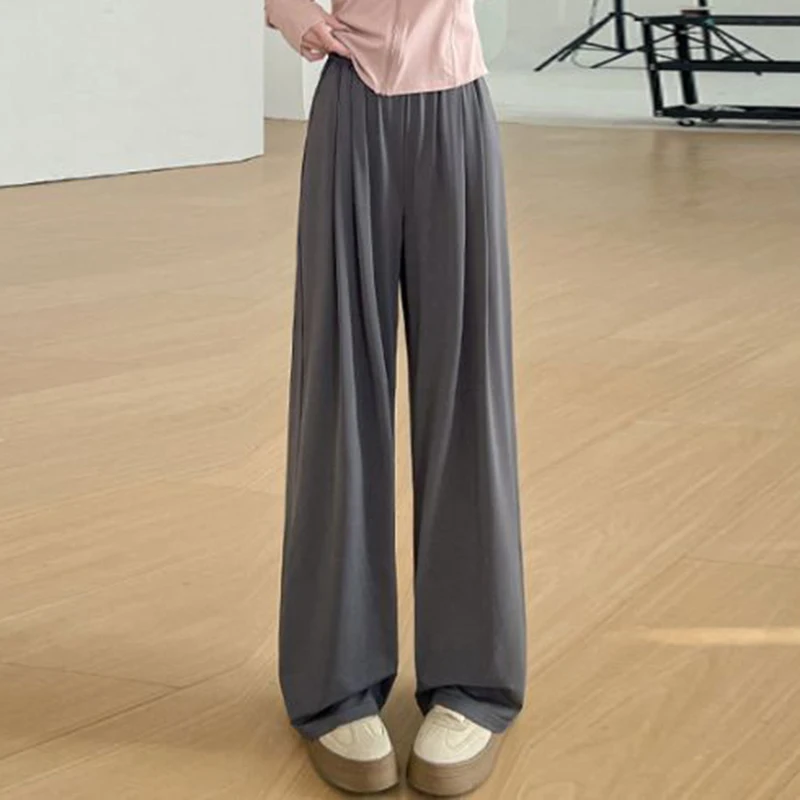 Pantaloni lunghi casual da donna in seta di ghiaccio di vendita calda Pantaloni classici larghi a vita alta da donna Pantaloni casual solidi alla moda