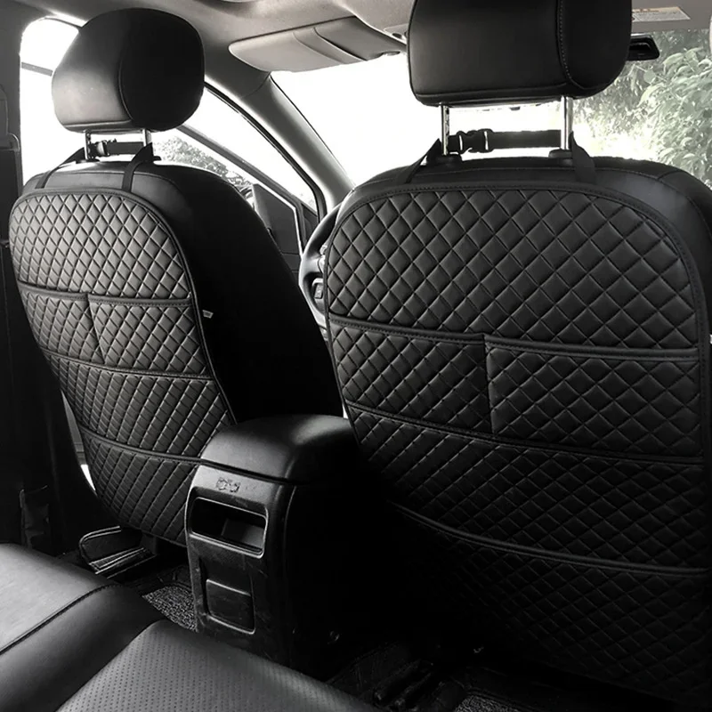 Car Anti Kicks Pad With Organizer Pocket Leather Universal Seat Back Leather Protector Cover Waterproof Backseat Child Kick Mats