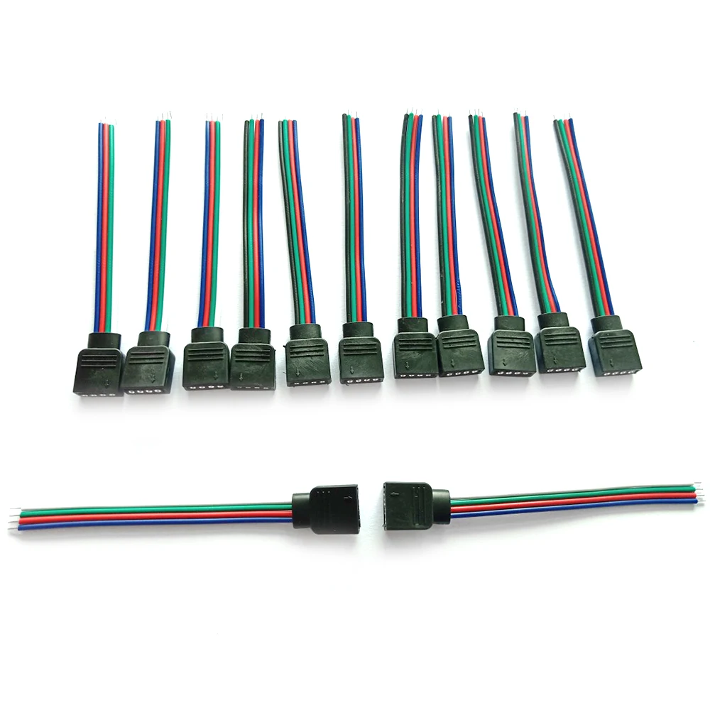 4pin 10Cm LED RGB Strip Lampu Konektor Laki-laki Perempuan Steker Soket Menghubungkan Kabel Kawat untuk 5050 RGB RGBW Lampu Strip Led