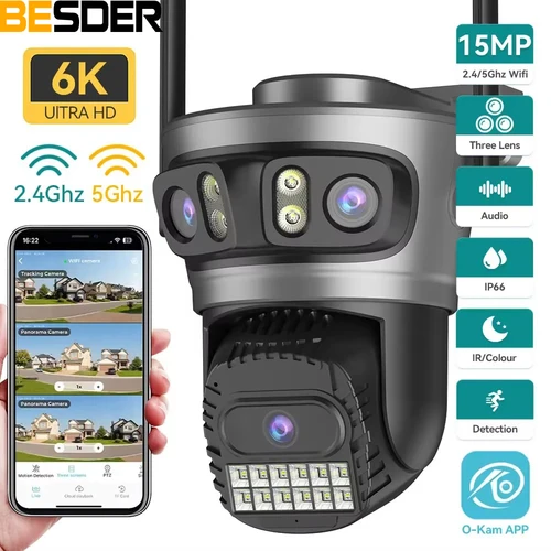 O-Kam pro-cámara exterior WiFi de 15MP con seguimiento automático, pantalla multipantalla, Zoom Digital 5x, sistema de vigilancia CCTV de seguridad PTZ