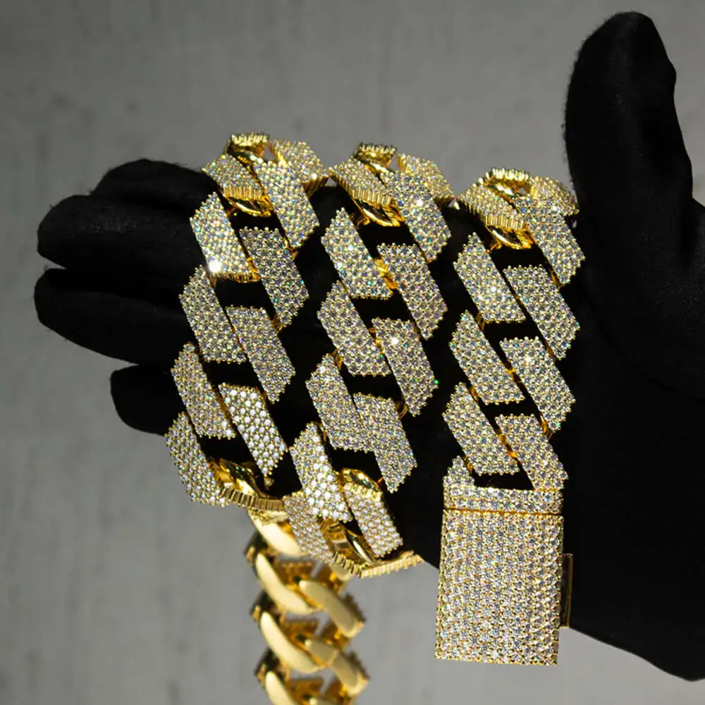 Luxury Hip Hop Jewelry 925 Sterling Silver 24mm 4 Rows Vvs Moissanite Iced Out Moissanite Chain Cuban.