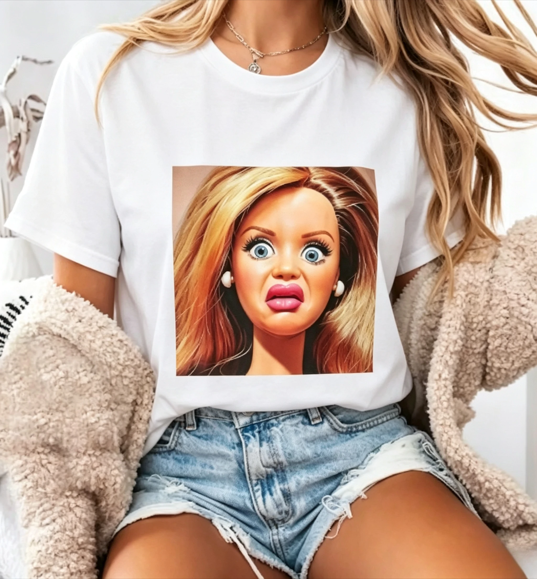 Funny Shirt Featuring The Disgusted Face Meme Doll Babe Men's T Shirt Cotton Tee Women Summer Novelty Oversize Casual Humor Meme