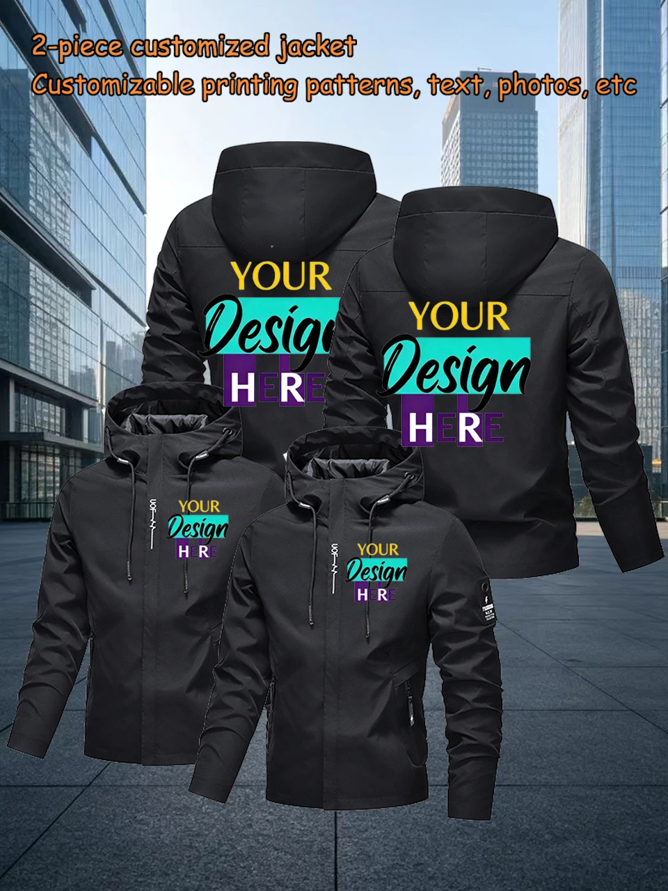 2-piece jacket, Outdoor commuting jacket, customizable chest/back pattern, lightweight and durable, preferred for travel