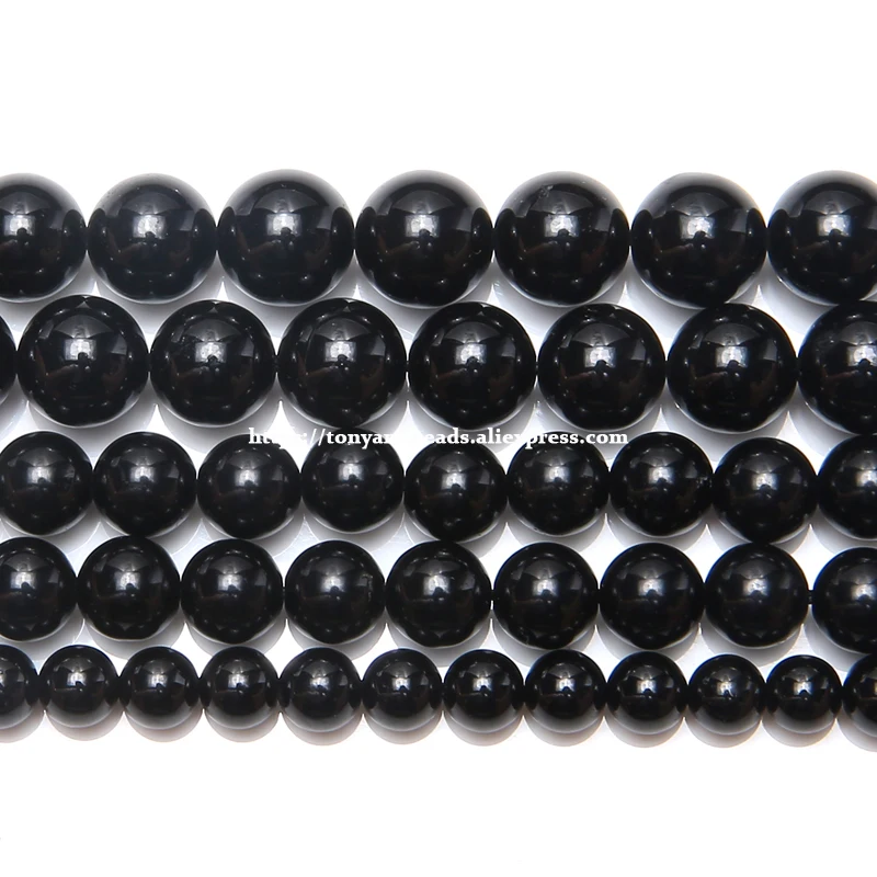 A quality Natural Genuine Black Tourmaline Stone Round Loose Beads 15\