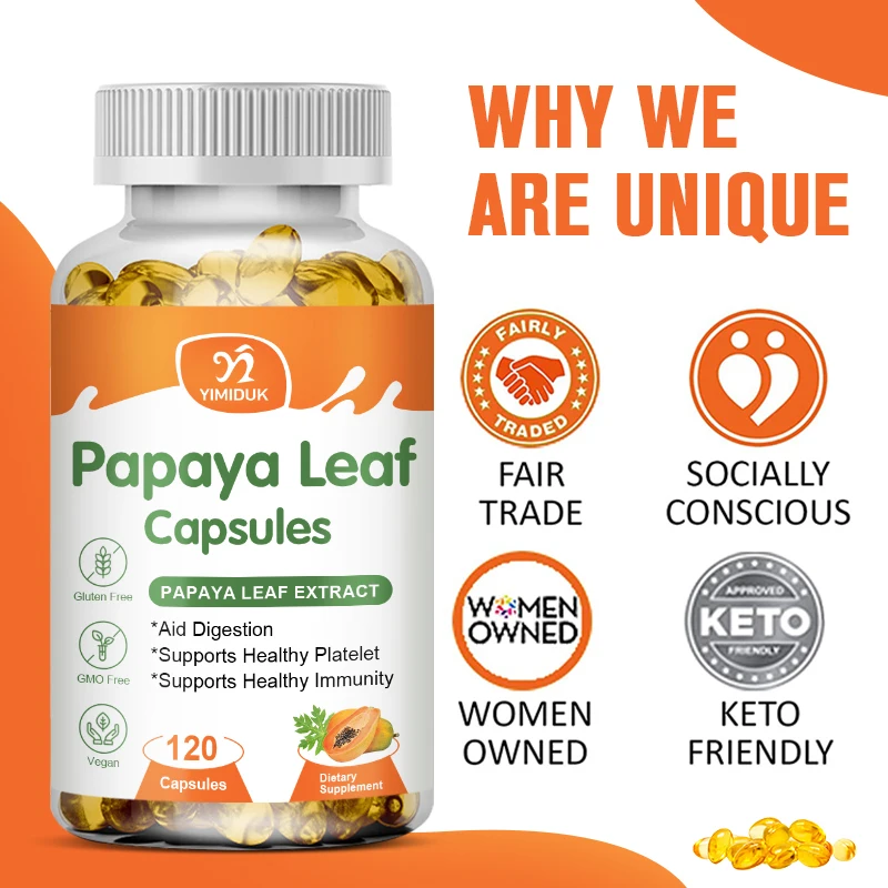 Papaya Leaf Extract Capsules Digestive Enzymes Bone Marrow & Spleen Support Healthy Platelets Immune Gut Health