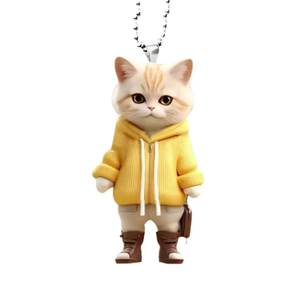 

Acrylic Car Hanging Pendant Rearview Mirror Decoration Compact Cat-Shaped 2D Cute Cats Car Interior Keychain Cute Cat Keyring