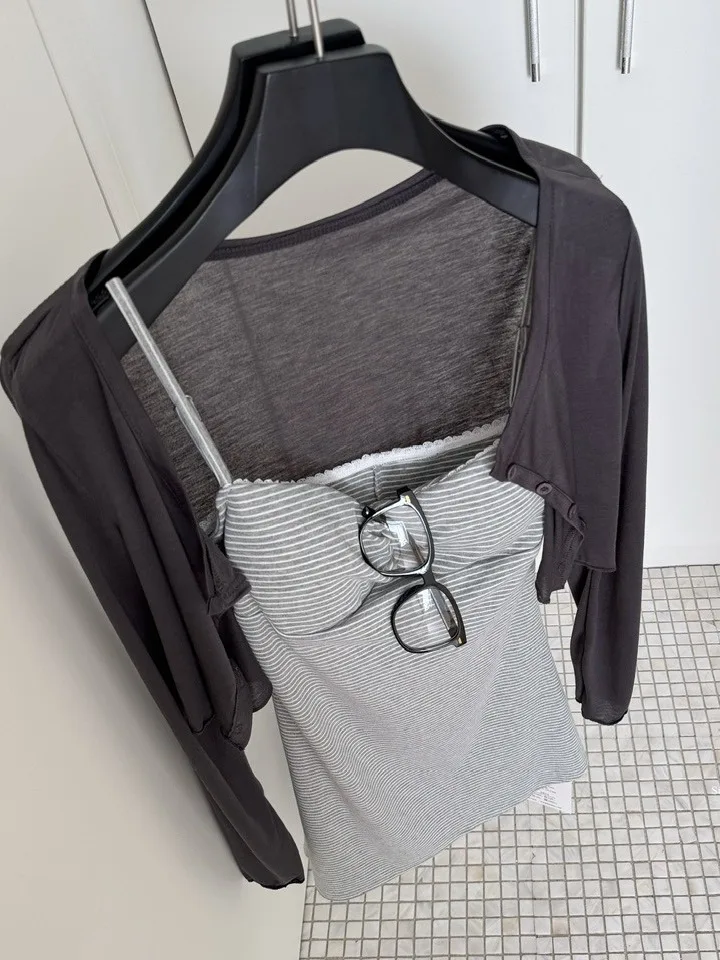 

Pure Desire Ранняя осень, новый дизайн, тонкий длинный кардиган в полоску с узлом, верхняя одежда, женский ансамбль Faion