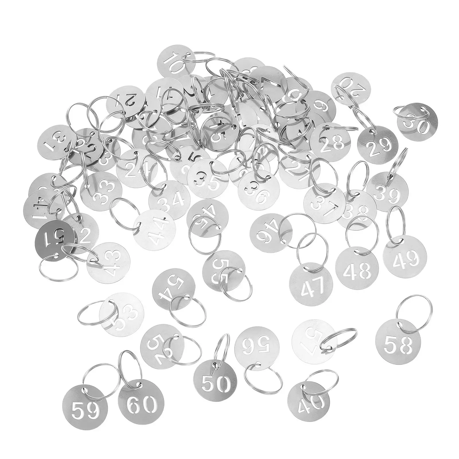 60Pcs Metal Number Tags Hollow Stainless Steel Round Key Tags for Locker Keys Event Id Team Organization Numbered Markers Labels